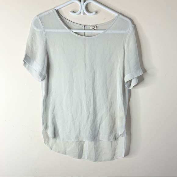 Aritzia Wilfred Women's Blouse short sleeve Sheer pale blue keyhole back size XS - Picture 9 of 13